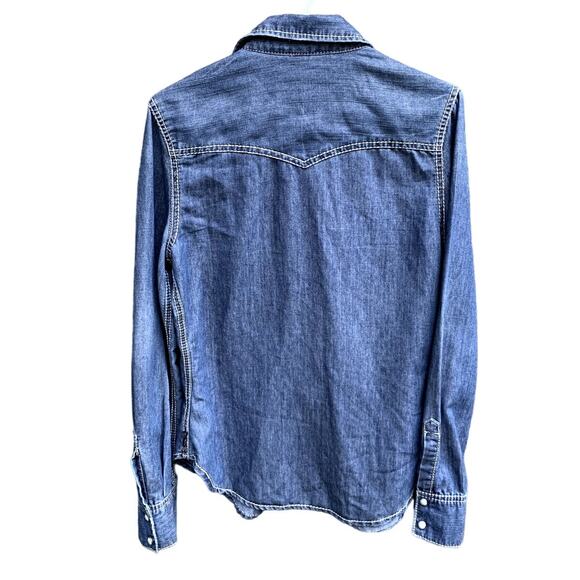 7 for All Mankind Y2K Long Sleeved Pearl Snap Western Denim Shirt Small - Picture 2 of 7